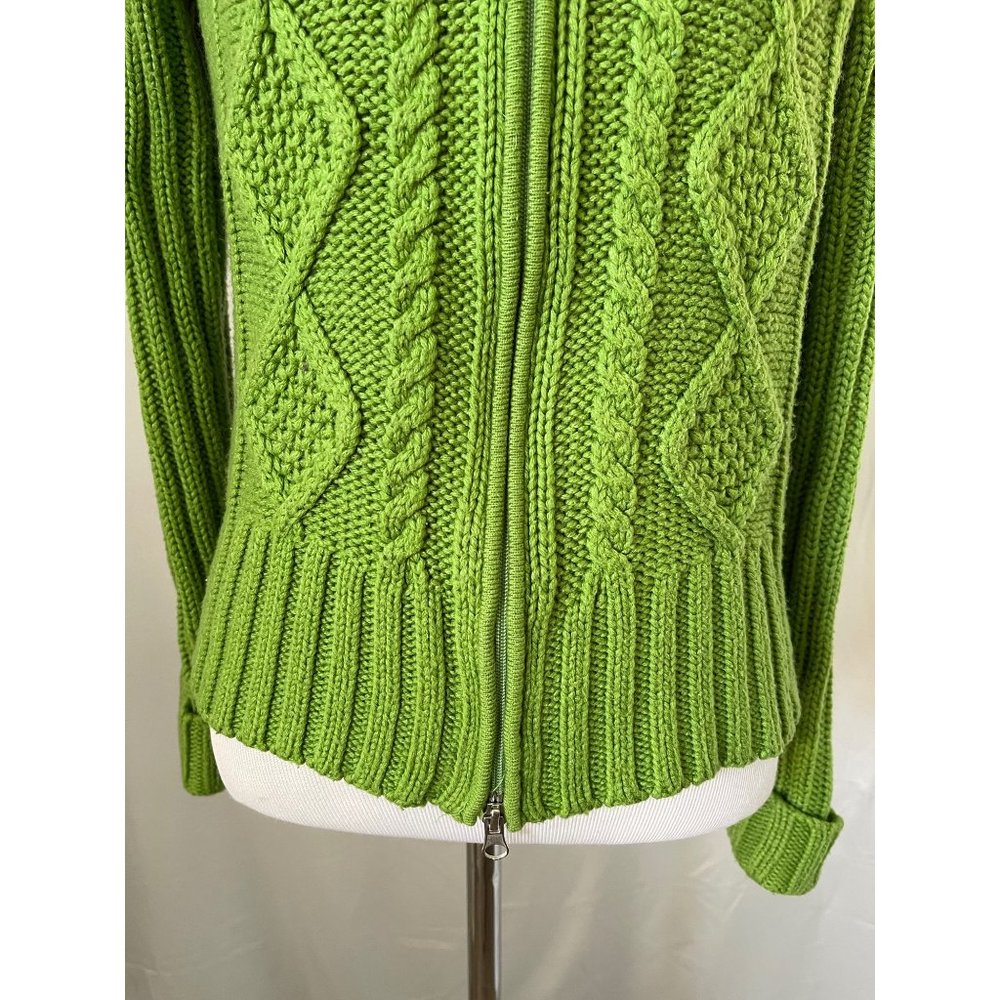 St. John's Bay Green Long Sleeve Ribbed Cable Knit Zip Front Cardigan Sweater - Picture 4 of 13